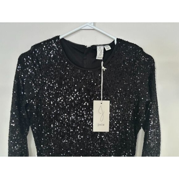 NWT JOIE Long Sleeve Shift Dress Size Small Black Sequined Lined Stretch - Picture 2 of 6